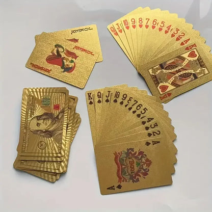 55PCS Gold Foil Playing Cards – 24K Gold Plastic Poker Set, Waterproof & Durable Magic Game Cards