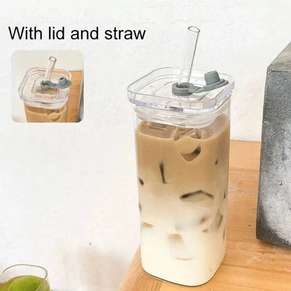 1pcs Square Health-Resistant Coffee Class c Lid and Straw — прозрачное молоко, чай и сок для домашнего или барного пива