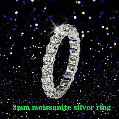 0,1 ct 3 мм D VVS Moissanite Full Eternity Band King — 925 Sterling Silver Aption & Party Juelry for Women