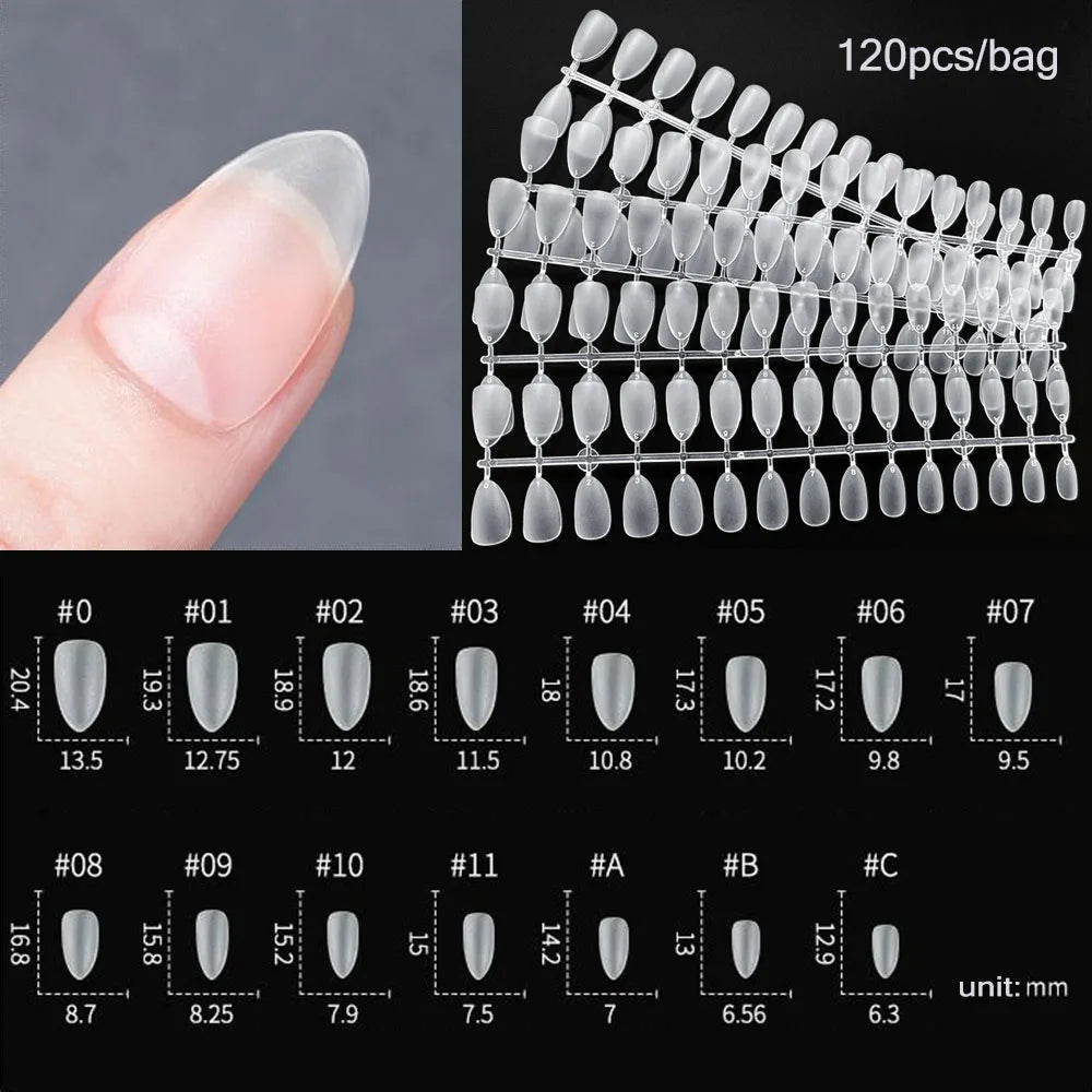 120PCS Matte Press-On Nail Tips – Soft Full-Cover Oval Almond False Nails for DIY Manicure