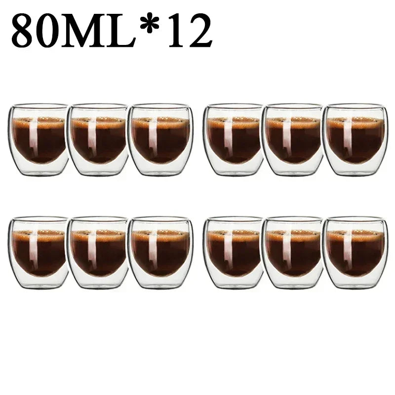 2-18PCS Double Wall High Borosilicate Glass Mugs – Heat Resistant Tea, Coffee, Milk, and Juice Cups, Creative Bar Drinkware Gift Set