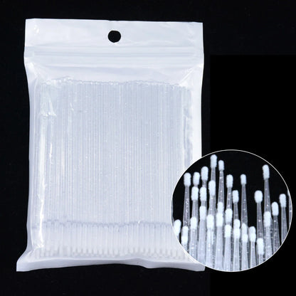 100PCS Eyelash Cleaning Brushes – Micro Cotton Swabs for Lash Extensions & Makeup Removal