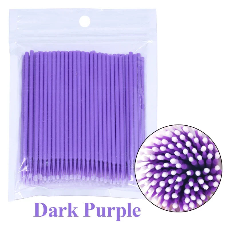 100PCS Eyelash Cleaning Brushes – Micro Cotton Swabs for Lash Extensions & Makeup Removal