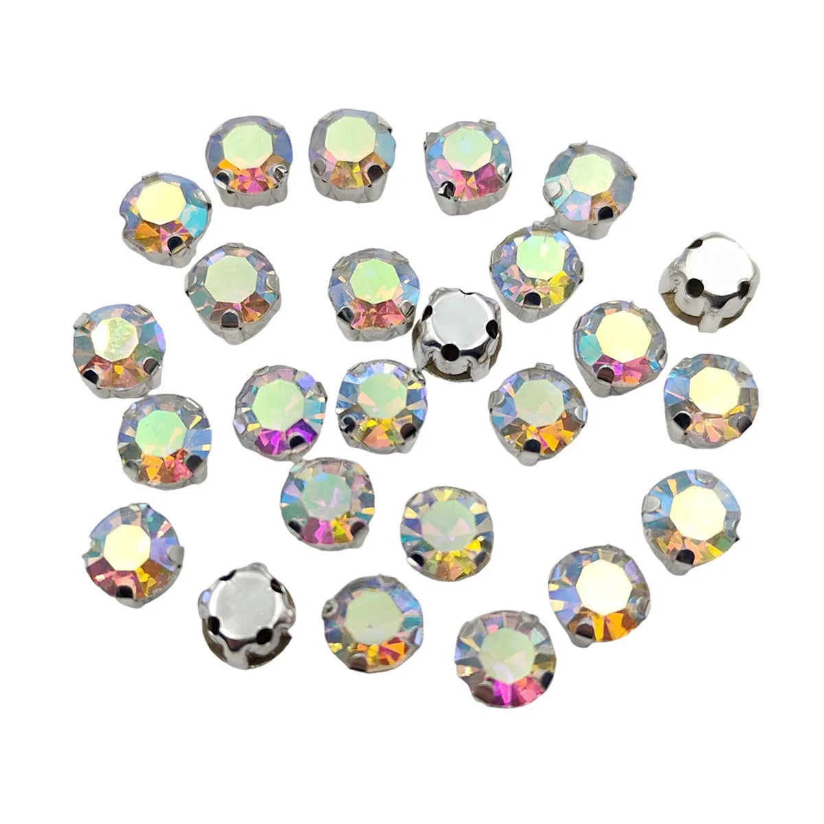 Круглые стеклянные рейнские камни с когтями – Серебряная база Sew-On Crystals для одежды, обуви и плотов