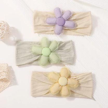 1Pc Baby Nylon Headscarf – Handmade Flower Headband for Newborn Girls, Toddler Elastic Hair Turban